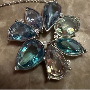 Swarovski Silver Necklace with Blue and Clear Crystal Flower